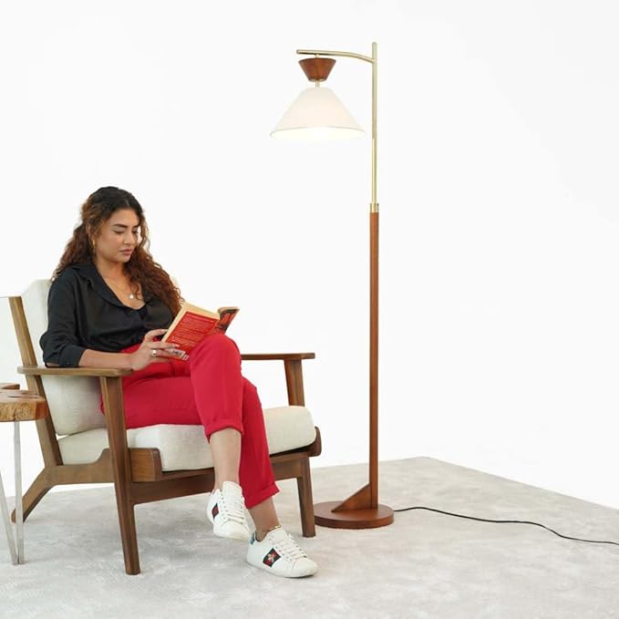 Floor Lamp with Foot Switch, Modern Standing Lamp with Linen Shade, Tall Reading Lamp for Living Room,Bedroom,Office,Study Room