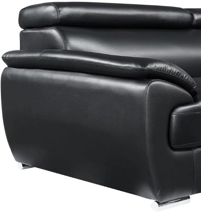 Blackjack Furniture 4571 Veal Collection Genuine Leather Couch for Living Room, Elegant Modern Design with Adjustable Headrests and Durable Wood Frame, Sofa, 86", Black