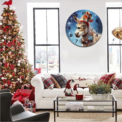 Donkey Wall Clock Large Silent Non-Ticking Battery Operated Modern Clocks for Living Room Decor/Bedroom/Office (10x10 in)