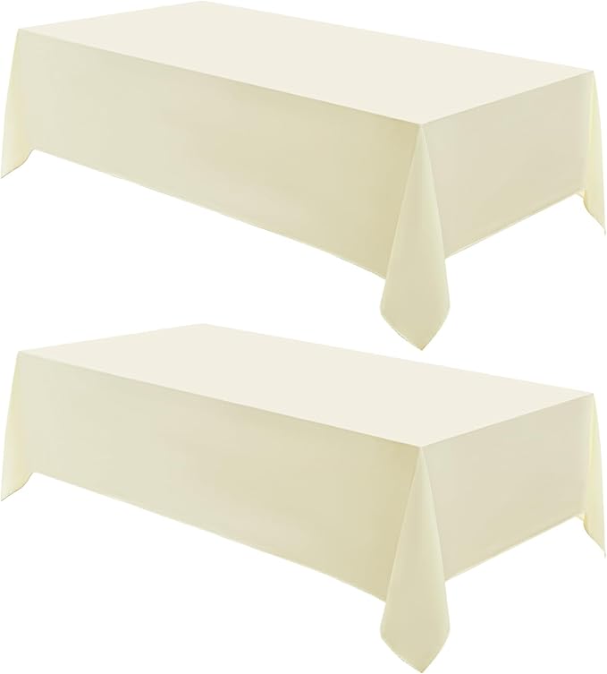 Rectangular Tablecloth 90x156 Inch 2 Pack Ivory Table Cloths for 8ft Stain Resistant Decorative Washable Polyester Rectangle Tablecloths for Dining Table Banquets Buffet Parties and Wedding