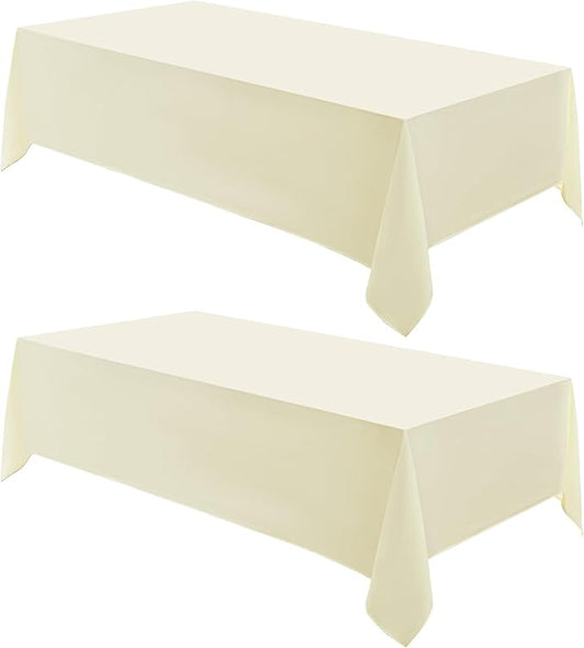 Rectangle Tablecloths 90x132 Inch 2 Pack Ivory Tablecloth for 6ft Washable Decorative Linen Polyester Table Cloths for 8ft Dining Table Banquets Buffet Parties and Wedding