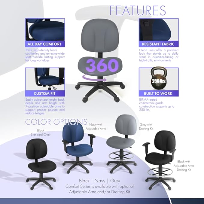 Romig Comfort Series Swivel Fabric Computer Task Chair - Armless - Grey