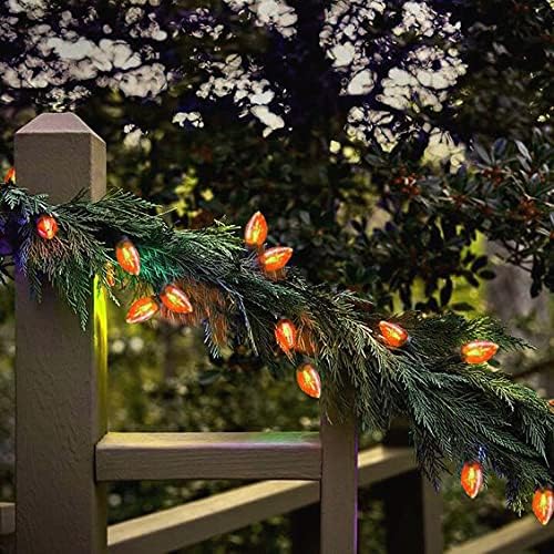 SUNSGNE C7 Orange Halloween Lights, 25Ft Outdoor String Lights with 27 Clear Orange Bulbs(2 Spare), Vintage Christmas Lights for Patio, Cafe, Party, Holiday, Christmas Decor- Black Wire