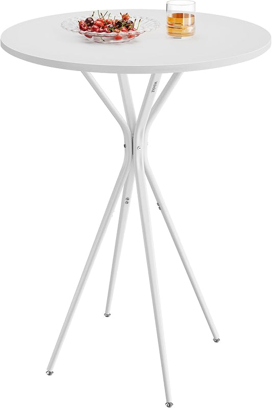 VASAGLE Bar Table, Round Cocktail High Top Pub Bistro Table for Party, Kitchen Dining, Home Bar, 23.6 x 23.6 x 41.3 Inches, Metal Frame, Modern Style, Easy to Assemble, Cloud White and Matte White
