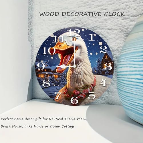 Christmas Goose Wall Clock Large Silent Non-Ticking Battery Operated Modern Clocks for Living Room Decor/Bedroom/Office (10x10 in)