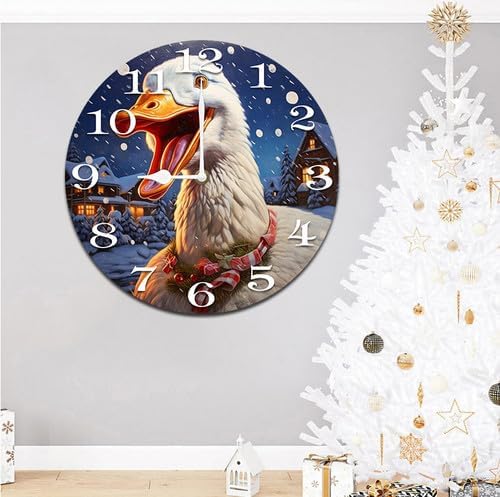 Christmas Goose Wall Clock Large Silent Non-Ticking Battery Operated Modern Clocks for Living Room Decor/Bedroom/Office (12x12 in)