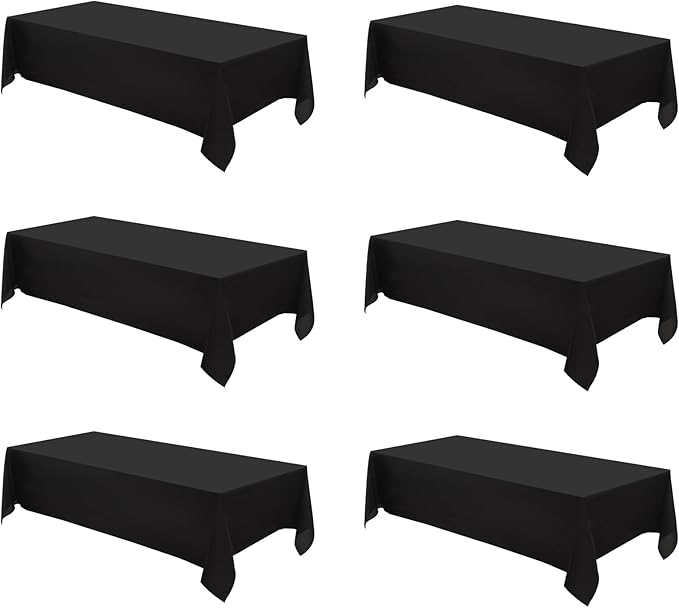 Rectangular Tablecloth 90x156 Inch 6 Pack Black Table Cloths for 8ft Stain Resistant Decorative Washable Polyester Rectangle Tablecloths for Dining Table Banquets Buffet Parties and Wedding
