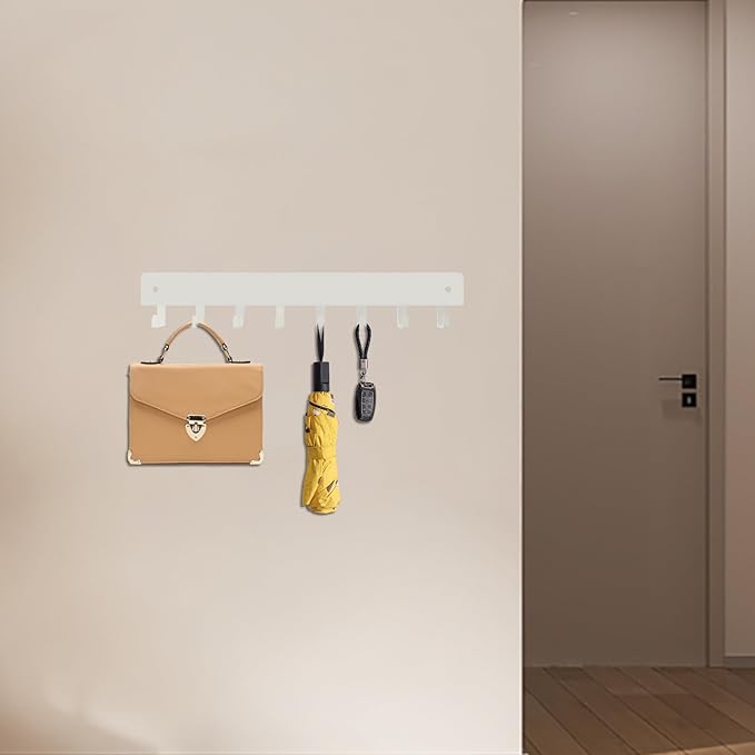 2 Pack Key Holder for Wall, Key Hooks with 8 Hooks Mount Keys on Wall, No Drilling Required, Holders Use for Living Room Kitchen Corridor Decor(White)