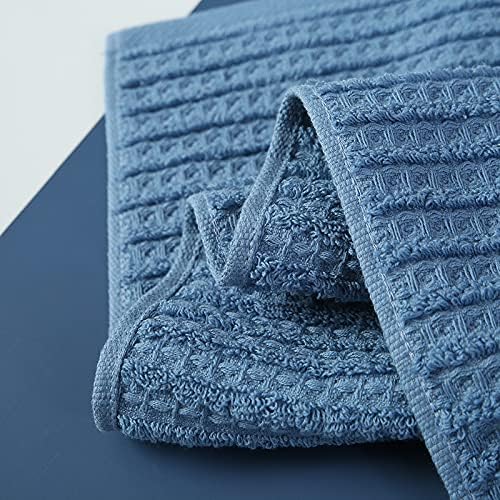 sense gnosis Blue Hand Towel Set of 2 Ultra Soft 100% Cotton Waffle Terry Striped Absorbent Lightweight Fast Drying Decorative Hand Towels for Bathroom 13" X 29"