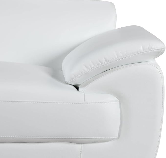 Blackjack Furniture 4571 Veal Collection Modern Genuine Leather Accent Chair with Adjustable Headrest, Sturdy Wood Frame and Stainless Steel Legs, Stylish Living Room Arm Chair, White
