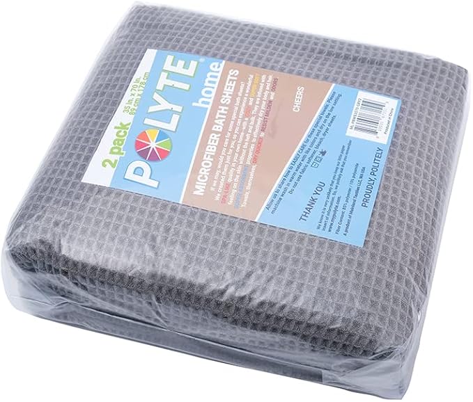 POLYTE 430 GSM Microfiber Quick Dry Lint Free Bath Sheet, 70 x 35 in, Set of 2 (Waffle Weave)