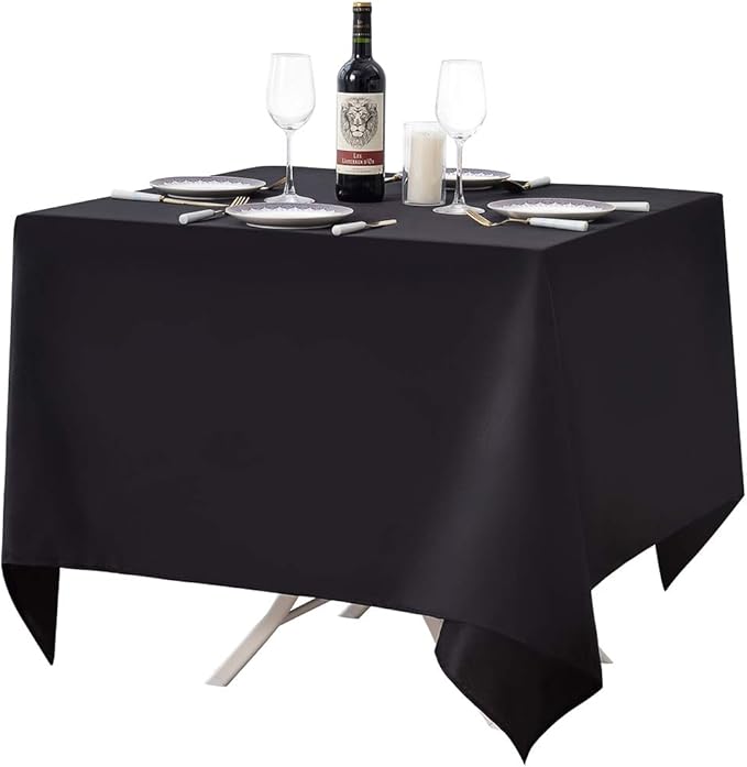 Surmente Black Square Tablecloth-70x70 Inch Table Cloth for Small Square Tables,Washable Polyester Table Cover for Weddings, Banquets, or Restaurants