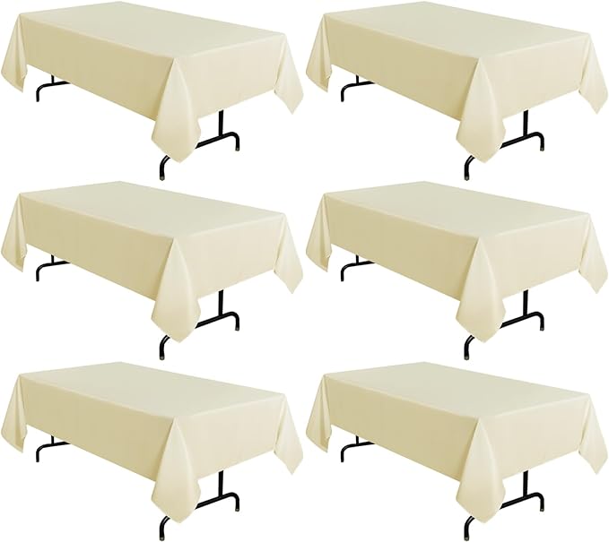 sancua 6 Pack Beige Tablecloth 60 x 102 Inch, Rectangle Table Cloth for 6 Feet Tables - Stain and Wrinkle Resistant Washable Polyester Table Cover for Dining Tables, Buffet Parties and Camping