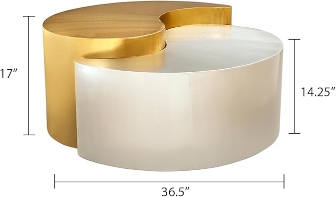 Modern Contemporary Luxury Ying-Yang 36" Coffee Table Set, Sculptural Design with Aluminum Frame for Living Room, Entryway, Home & Office, Gold & Silver Dual Tone Coffee Table