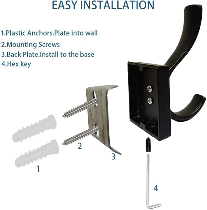 Black Coats Towels Hooks 6 Pack Towel Robe Clothes Coat Hooks,Heavy Duty Wall Mount Hooks for Bath Bedroom Kitchen Pool Garage Hotel (Black 6)