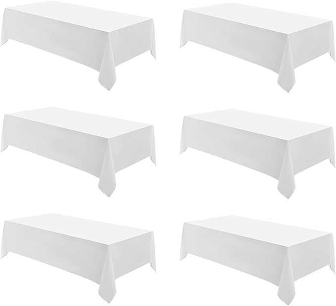 Rectangular Tablecloth 90x156 Inch 6 Pack White Table Cloths for 8ft Stain Resistant Decorative Washable Polyester Rectangle Tablecloths for Dining Table Banquets Buffet Parties and Wedding