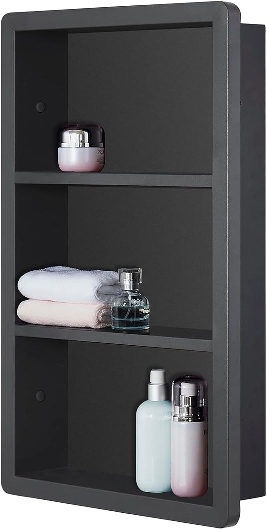 Recessed Medicine Cabinet No Mirror - 14x24 Bathroom Storage Wall Cabinet with 2 Shelves, 304 Stainless Steel Shower Niche, Matte Black Waterproof for Bathroom, Toilet, Vanity