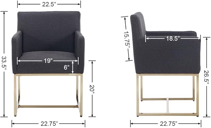 Upholstered Dining Chairs with Armrest Set of 6 Mid Century Modern Accent Chairs Armchairs with Gold Metal Frame, Modern Kitchen & Dining Room Chairs, Charcoal
