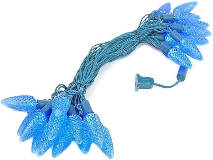 Novelty Lights 25 Feet 25 Light C9 Diamond Faceted LED String Lights, Blue, Pre-Lamped Holiday Lights on Green Wire, UL Listed Indoor/Outdoor, Connectable End-to-End