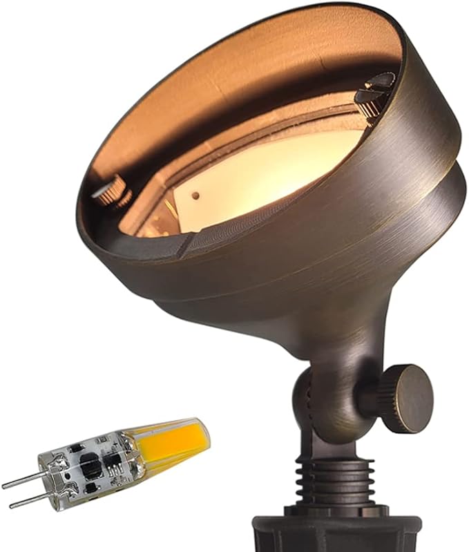 COLOER Die-cast Brass LED Landscape Flood Lights Outdoor, 2W 9-17 Volt Low Voltage Wall Wash Lighting, Outdoor Floodlight for Illuminating Signs, Walls and Plant Material(501B,1-Pack with G4 Bulb)