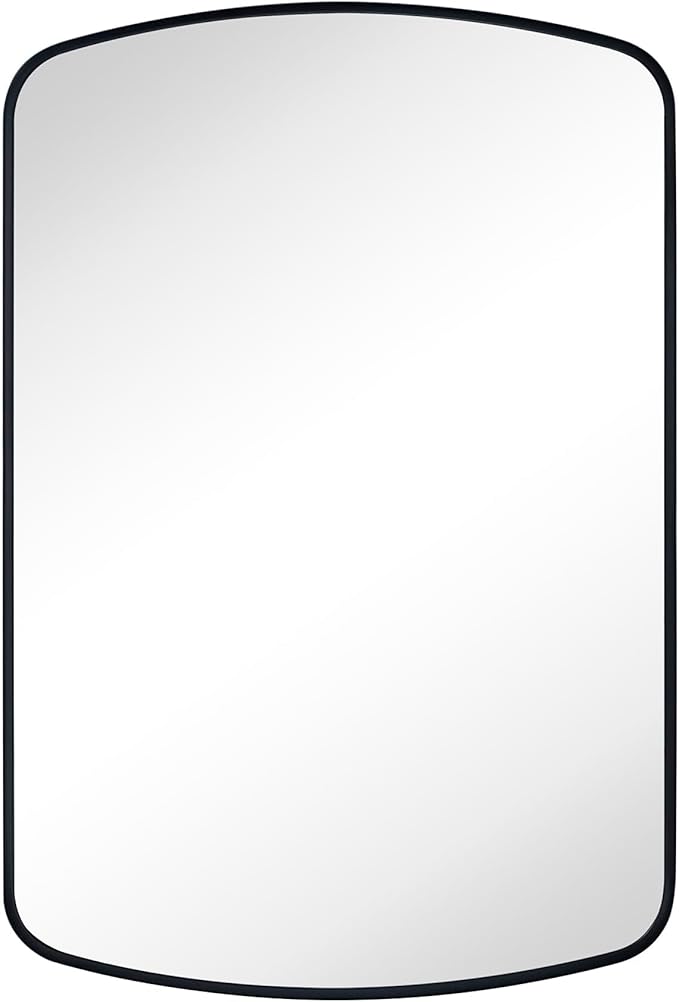 Black Arched Recessed and Surface Mount Bathroom Medicine Cabinet with Mirror Metal Framed Rectangular Bathroom Cabinet with 3 Tempered Glass Adjustable Shelves 18x27''