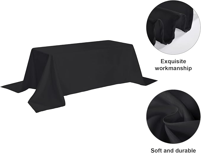 6 Pack Black Tablecloth 90 x 156 Inch Table Cloth for 8 Foot Rectangle Tables, Wrinkle Resistant Washable Polyester Fabric Table Covers for Party, Wedding,Dining,and Banquet