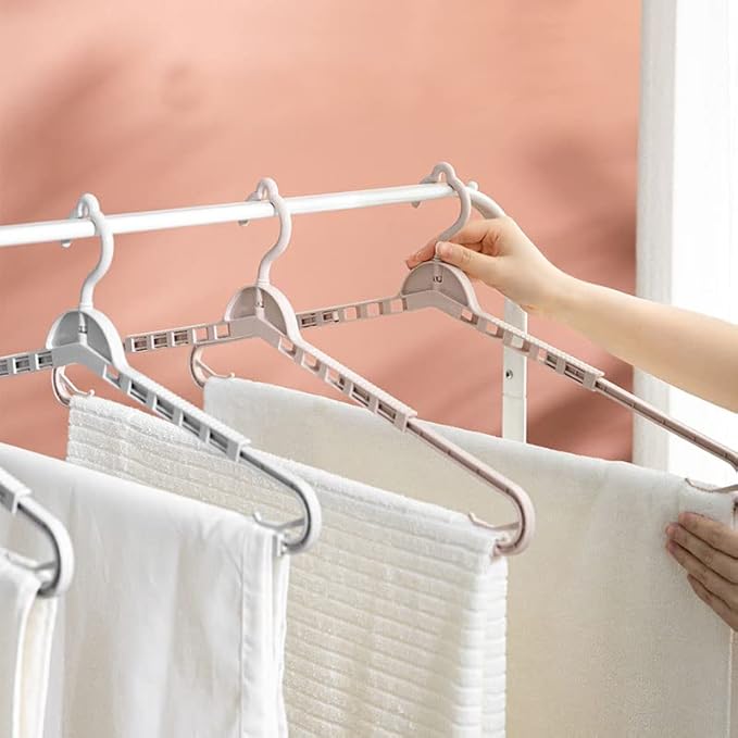 4 Pack Extra Large Hangers Big Clothes Hangers Enlarge Adjustable Shoulder 16.5"-26" Drying Hanger Sturdy for Wide Polos Tops Cardigans Quilt Bath Towel Big and Tall Shirts (Light Pink)