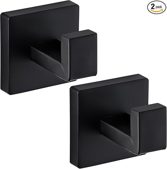 Towel Hooks for Bathrooms, Heavy Duty Wall Mounted Stainless Steel Modern Hook, 2 Pack – Ideal for Hanging Towels, Robes, Coats, in Kitchen, Bedroom, Bathroom, or Hotel (2, Matte Black)
