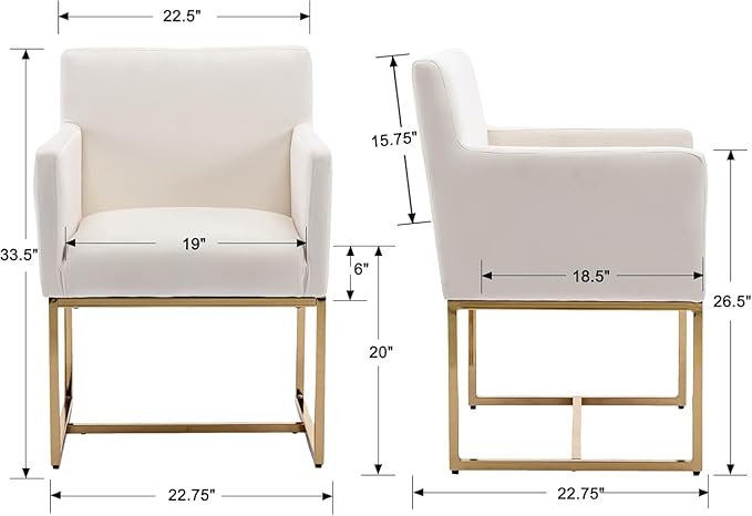 Upholstered Dining Chairs with Arms Set of 6 Mid Century Modern Accent Chairs Armchairs with Gold Metal Frame, Velvet Modern Kitchen & Dining Room Chairs, Cream