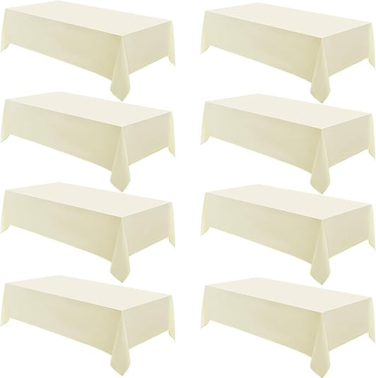 Rectangle Tablecloths 90x132 Inch 8 Pack Ivory Tablecloth for 6ft Washable Decorative Linen Polyester Table Cloths for 8ft Dining Table Banquets Buffet Parties and Wedding