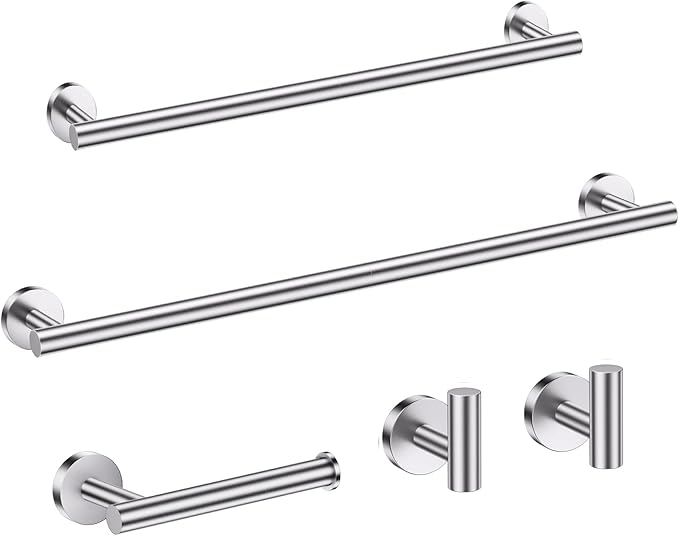 Bathroom Hardware Accessories Set Brushed Nickel Towel Bar Sets Include Double Towel Bars (23.6" and 15.35") Toilet Paper Holder Double Towel Hooks, 5 Pieces Stainless Steel Wall Mounted