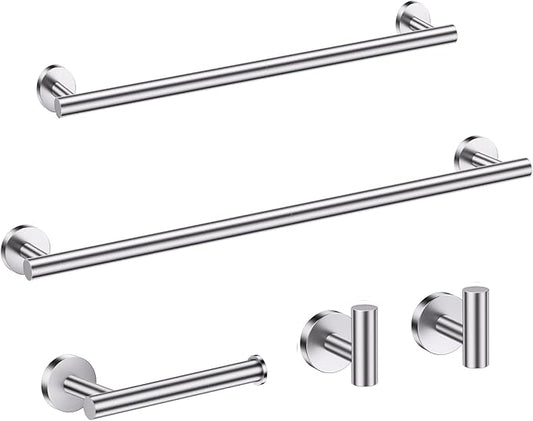 Bathroom Hardware Accessories Set Brushed Nickel Towel Bar Sets Include Double Towel Bars (23.6" and 15.35") Toilet Paper Holder Double Towel Hooks, 5 Pieces Stainless Steel Wall Mounted
