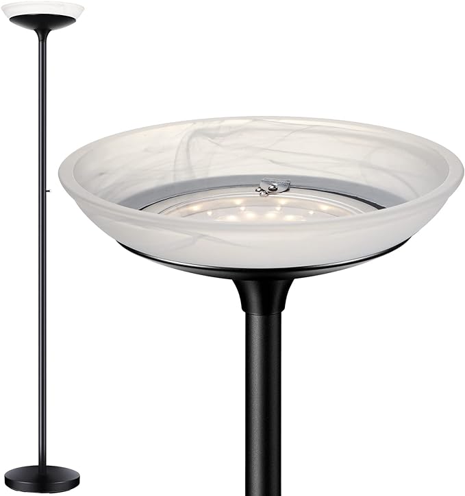 BoostArea Torchiere Floor Lamp, 30W Super Bright LED Standing Lamp, Stepless Dimmable Pole Lamp with 3000K Lighting, Rotary Switch, 70 Inch Tall Metal Modern Floor Lamps for Living Room/Bedroom Black
