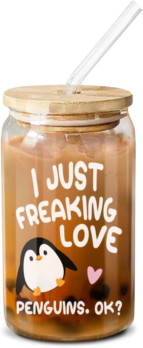NewEleven Penguin Christmas Gifts For Women - Penguin Stuff For Pengy Lovers - Cute Funny Christmas Gift, Gift For Women, Best Friend, Sister, Daughter, Coworker - 16 Oz Coffee Glass