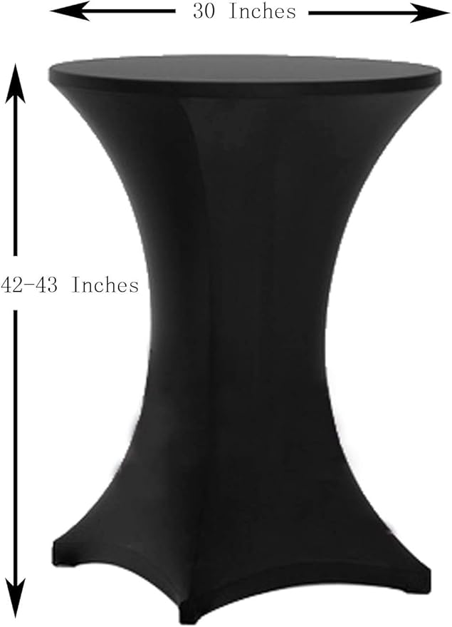 Tina 8 Pack 30x42 Inch Highboy Spandex Cocktail Table Covers Black, Fitted Stretch Cocktail Tablecloth for Round Tables (8PC 30X42 Black)