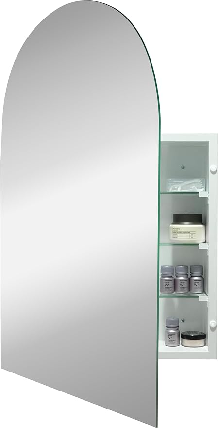 20x30 Inch Arched Medicine Cabinet with Mirror,Recessed Or Surface Mount for Bathroom Bedroom with Storage, Arched Frameless Medicine Cabinet