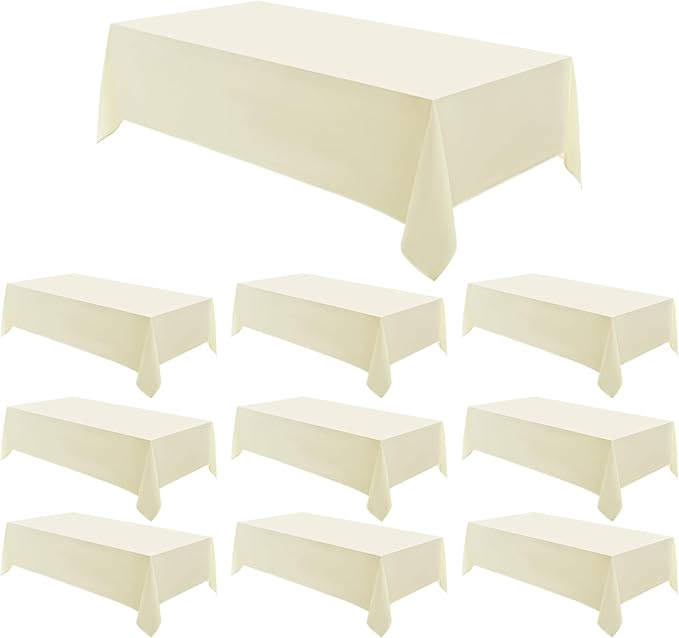 Rectangle Tablecloths 90x132 Inch 10 Pack Ivory Tablecloth for 6ft Washable Decorative Linen Polyester Table Cloths for 8ft Dining Table Banquets Buffet Parties and Wedding