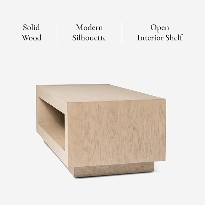 Maven Lane Artemis Coffee Table – 18 Inch Rectangle Table with Storage – White Solid Wood – Ideal for Living Room and Lounge
