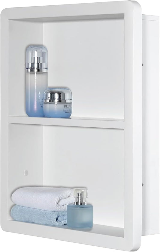 Shower Niche 14x18, Recessed Medicine Cabinet Without Mirror, 304 Stainless Steel Bathroom Storage Cabinet with Shelf, Waterproof Wall Niche for Bathroom in Matte White
