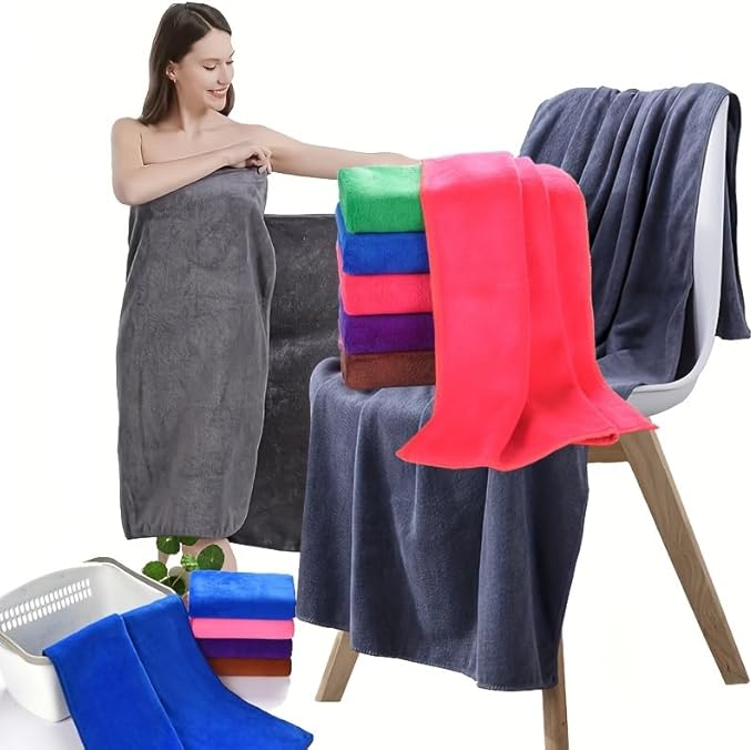 2pcs/Set, Bath Towel and Dry Hair Towel, Lightweight and Absorbent, Suitable for Home, Travel, Camping (Blue)