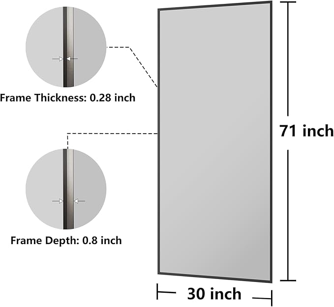 Koonmi Bathroom Mirror 30x71 Matte Black Bathroom Wall-Mounted Mirrors, Modern Rectangle Vanity Mirror, HD Tempered Glass, Aluminum Alloy Frame Allow to Hang Horizontally or Vertically