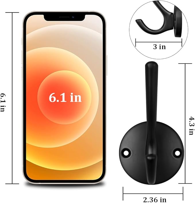 ZUONAI Black Coat Hook Heavy Duty 12 Pack Matte Black Hooks for Hanging Coats and Hat Hook Door Towel Hooks for Bathrooms Wall Mounted Double Metal Robe Hook Kitchen Hanger Sturdy Coat Locker Single