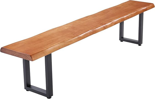 Stylish Brown Wooden Long Bench with Sturdy Metal Legs – Versatile Seating for Office, Restaurant, Living Room, and Meeting Room(Brown Bench, 55.12in)