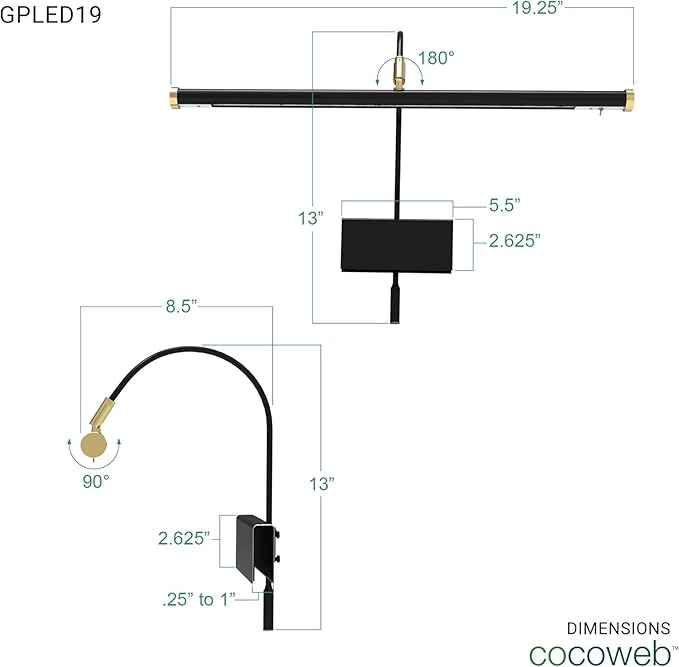 Cocoweb 19" LED Grand Piano Light in Mahogany Bronze with Brass Accents with Dimmer Clip