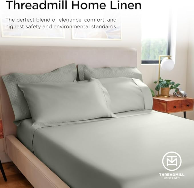 Threadmill Luxury 800 Thread Count King 100% Cotton Sheets - Moonrock Grey Sateen Weave Bed-Sheets, Better Than Egyptian Cotton, 4 Pc Solid Soft Bed Set, Fits 16" Deep Pocket