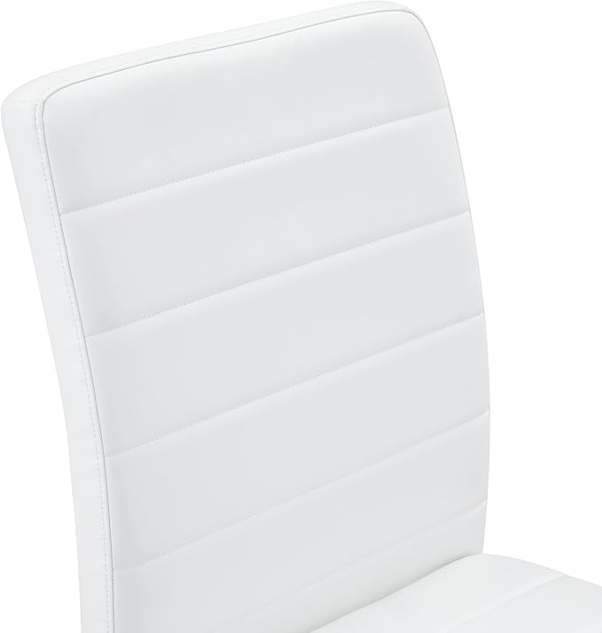 Modern Dining Chairs Set of 4, White Faux Leather Kitchen Chairs, Upholstered Armless Dining Room Chair with Gold Mental Legs Heavy Duty, Comfortable (White and Gold, Set of 4)