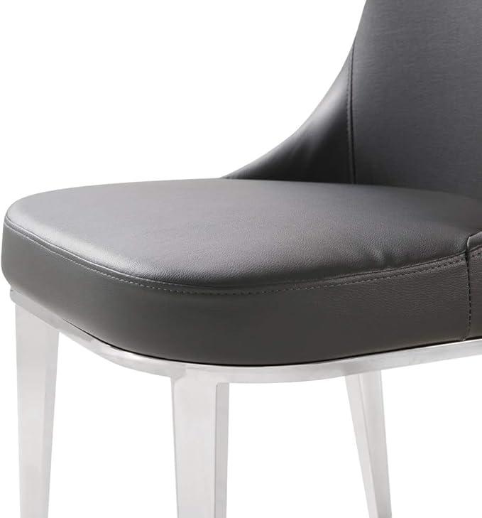 ZURI Modern Norma Dining Chair - Dark Grey with Polished Stainless Steel Base