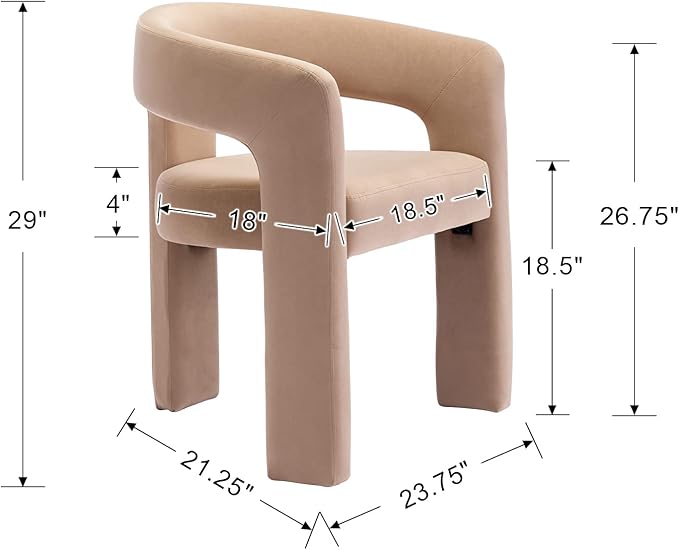 Set of 2 Modern Velvet Fabric Upholstered Dining Chairs with Open-Back, Cute Barrel Side Chairs Kitchen Armchair Accent Chairs for Dining Room Bedroom, Khaki