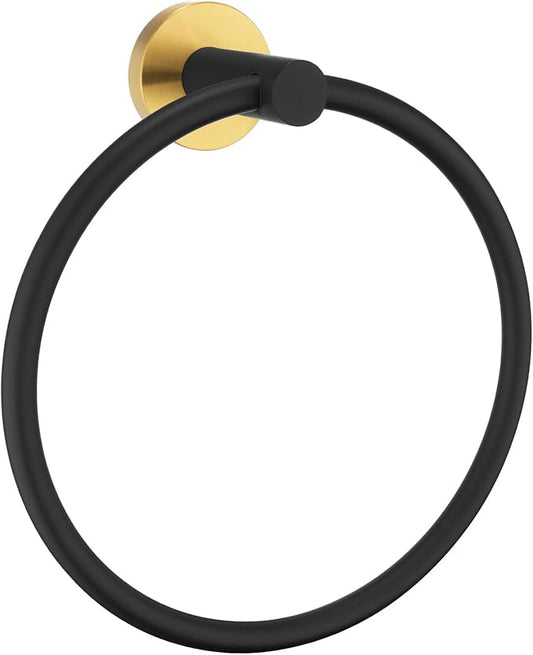 Angle Simple Towel Ring Swivel, Stainless Steel Hand Towel Holder Rack for Bathroom, Black and Gold