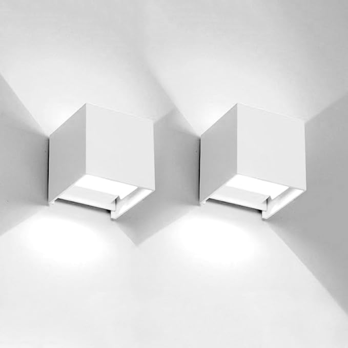 2 PCS 12W Outdoor Sconces Wall Lights LED Exterior/Interior Up and Down Lights IP65 Waterproof Modern Outdoor Lighting Fixtures Square Aluminum Exterior Wall Mount Light White 6500K Cold Lights